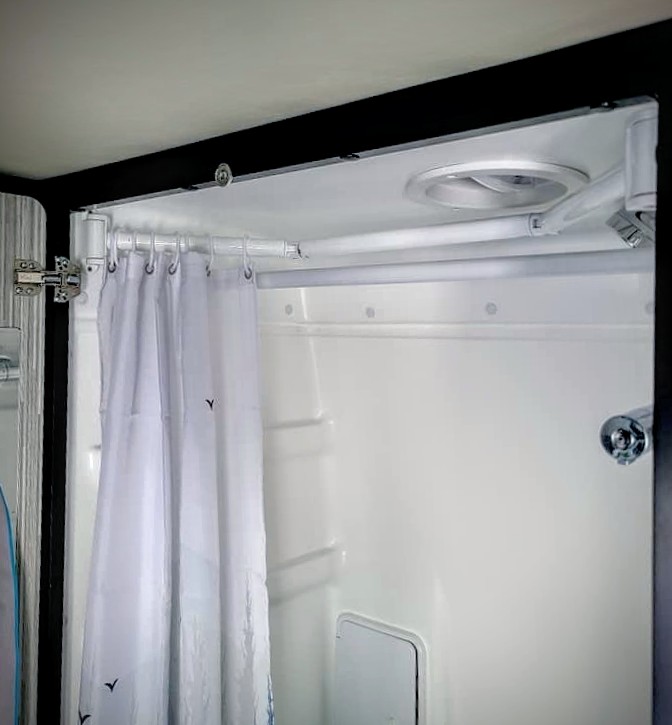 ExtendAShower Articulating Shower Rod (White) Overland DesignBuild